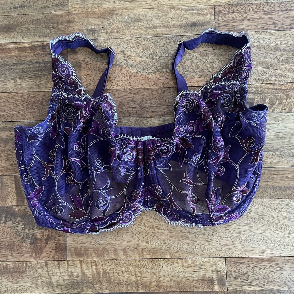 SOMA SENSUOUS LACE UNLINED BRA PURPLE 34G USED